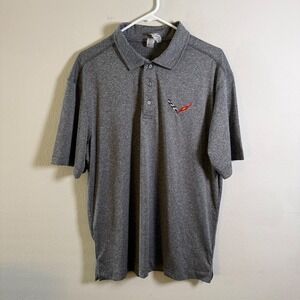 Clique Mens Corvette C7 Logo Polo Shirt Gray Heather Performance Golf Size Large